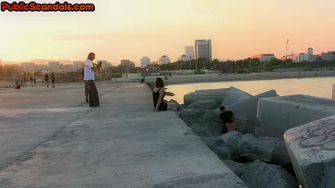 Public bigtitted slut throats on thick dick outdoor