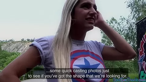Bigboobs babe seduced into outdoor sex until taking facial
