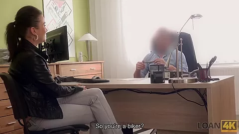 LOAN4K. Naughty agent can help sweet thing if she undresses for him