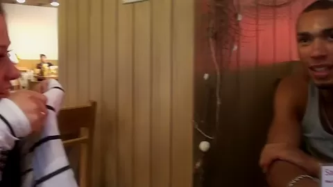 Bella in vacation porn video with a couple in a hotel room