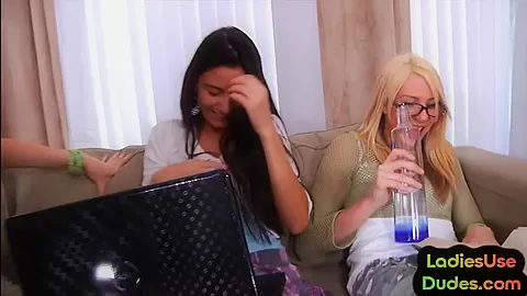 Sissy guy strapon banged by femdom babes in group action