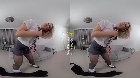 Schoolgirl Pippa Strips - Blonde Schoolgirl Uniform Tease Nylons