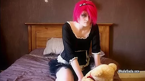 After playing with teddy bear girl dresses off and shows all