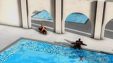 Super sexy girls get fucked by huge black cocks outdoor in a luxury villa