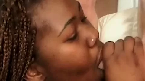 Ebony fuck slut gangbanged by three horny guys