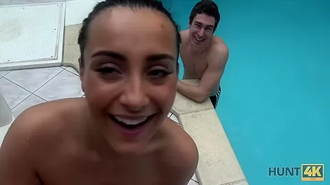 HUNT4K. Young cuckold let stranger nail slutty girlfriend by pool