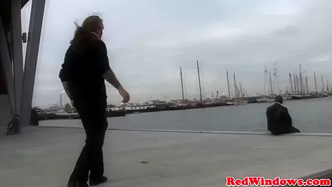 Real dutch prostitute gets cum on her bald pussy as tourist cums on her