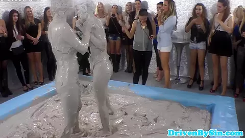 European hotties enjoy wrestling in mud