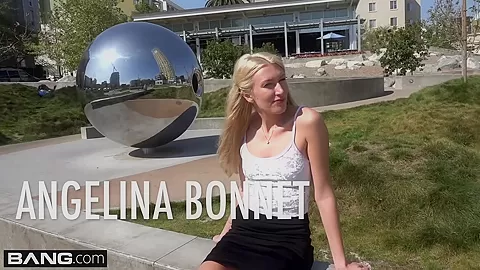 Russian MILF Angelina Bonnet flashes her tits in public
