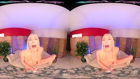 Big tit blonde plays with her toys in virtual reality