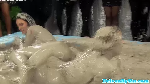 Classy euro hotties watch mud wrestling match