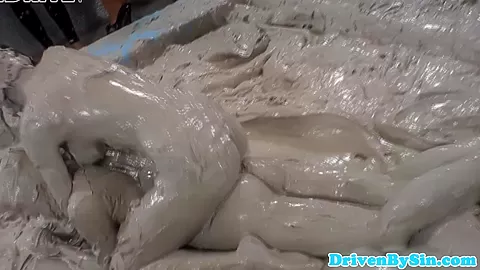Classy euro hotties watch mud wrestling match