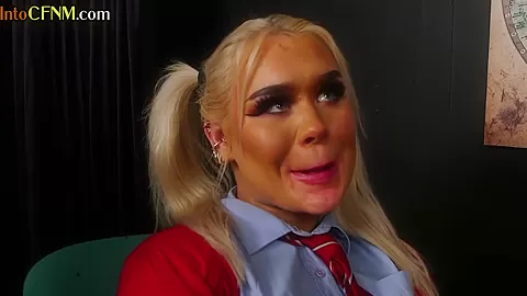 CFNM college babe in uniform sucking professor cock in 3some