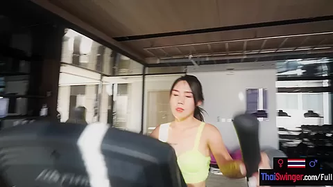 Amateur Thai MILF gym and big cock workout to keep her fit and in shape