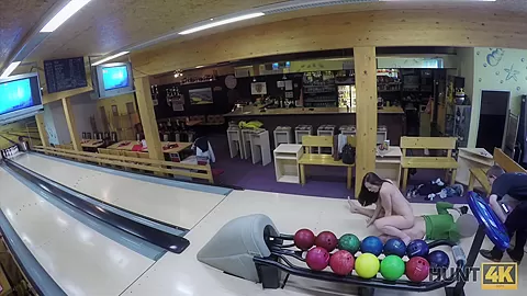 HUNT4K. Guy penetrates attractive beauty while cuckold plays bowling