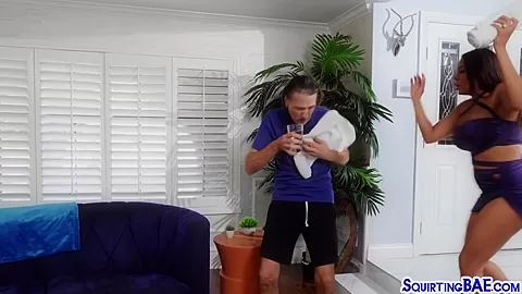 Squirting Latin babe fucked in asshole by big white cock