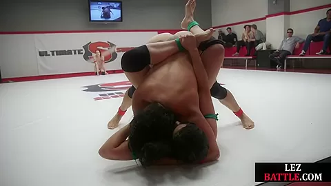 Wrestling lesbian sluts make pussies wet after fight