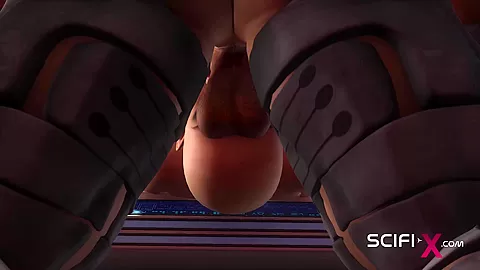 A sexy horny bald girl in cuffs gets fucked hard by a sex cyborg in the lab
