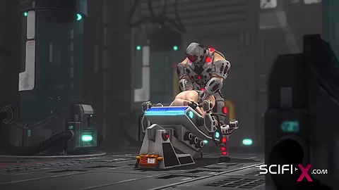 A sexy horny bald girl in cuffs gets fucked hard by a sex cyborg in the lab