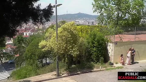 Public whipped suspension bondage slut deepthroats outdoor