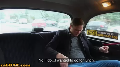 Smallboob blonde taxi driver rides passenger on a backseat