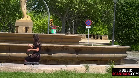Disgraced shameless slut deepthroats in public 3some outdoor