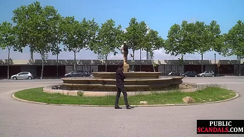 Disgraced shameless slut deepthroats in public 3some outdoor
