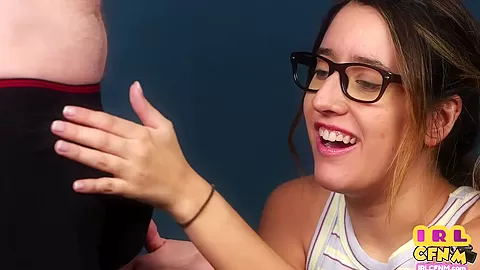 CFNM amateur teen 18+ does her 1st CFNM BJ with cumshot ending
