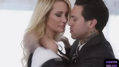 Horny blindfolded blonde widow pussyfucked in doggystyle
