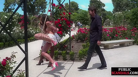 BDSM naked babe public whipped and exposed outdoor