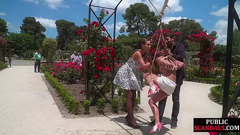 BDSM naked babe public whipped and exposed outdoor