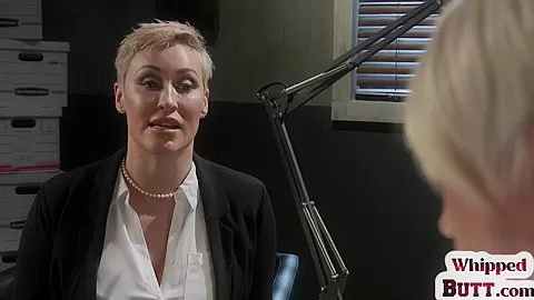 Obedient lesbian BDSM secretary eats n kisses feet of boss