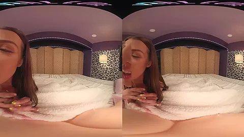 Slim brunette hottie rides her sex toys in virtual reality