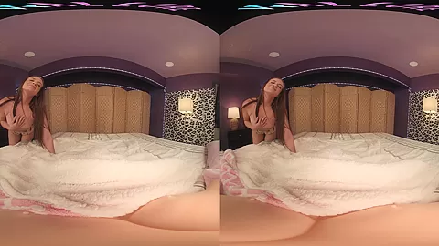 Slim brunette hottie rides her sex toys in virtual reality