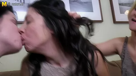 Three Old And Young Lesbians Make Out On The Couch - MatureNL