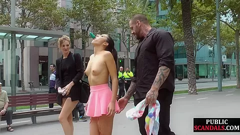 Outdoor naked exposed babe group public fucked in hair salon