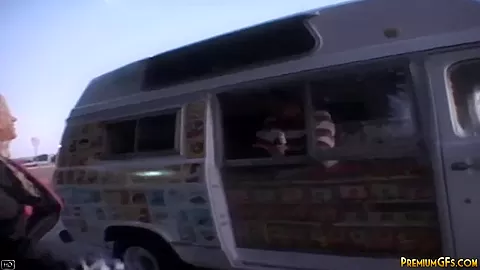 Busty Crista licking popsicle and Fucking in Van