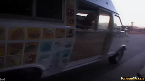 Busty Crista licking popsicle and Fucking in Van