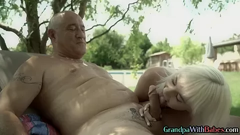 Dominant old fucker drills 19yo pussy outdoor in missionary