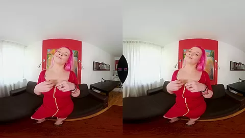 Busty Chick With Pink Hair Pleasuring Herself On The Couch