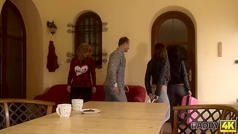DADDY4K. Handsome Step dad enjoys nice threesome with two stepdaughters