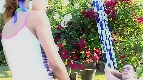 Busty teen 18+ rides cock outdoors
