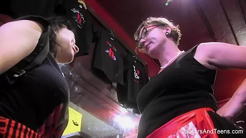 Milf In Glasses Spanks Her Stepdaughter's Ass In The Shop - CougarsandTeens