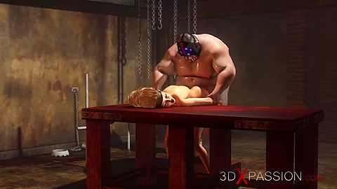 Super hardcore in a basement. Fat man fucks hard a sexy blonde slave