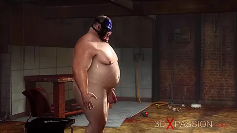 Super hardcore in a basement. Fat man fucks hard a sexy blonde slave