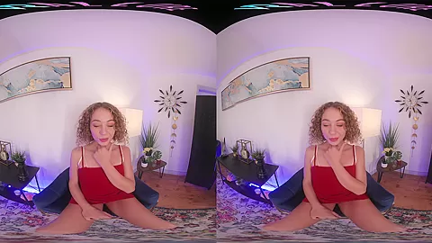Cute blonde spinner masturbates for you in VR