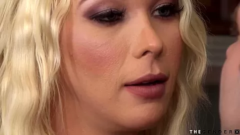 Blonde tgirl barebacks her stepbro after giving him blowjob