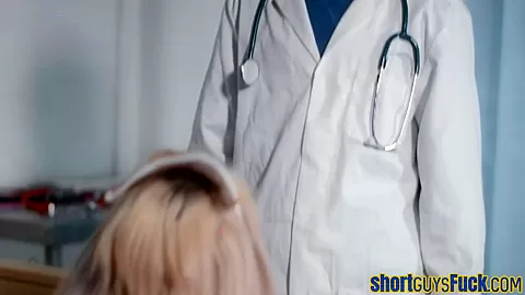 Bigtitted MILF nurse sucking off and riding hung little guy