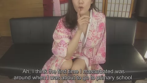 Subtitled amateur Japanese lady in kimono masturbation talk
