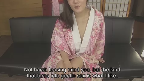 Subtitled amateur Japanese lady in kimono masturbation talk